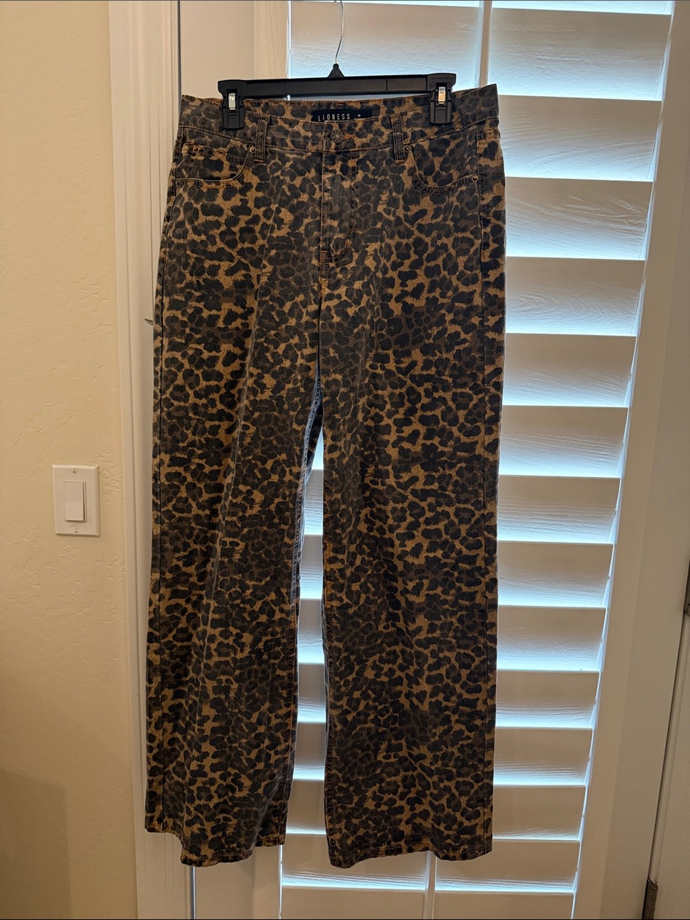 Lioness Leopard Print Wide-Leg Jeans in Black and Brown